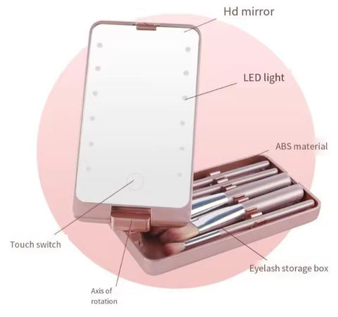 Espejo con luz LED juego de brochas